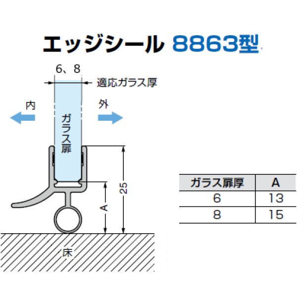 画像1: エッジシール 8863型／ガラス厚：6、8mm用／長さ：2010mm×２本 (1)