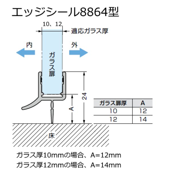 画像1: エッジシール 8864型／ガラス厚10mm、１２mm用／長さ：2.5m、／２本セット (1)