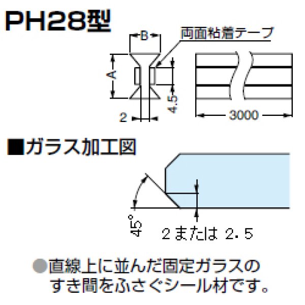 画像1: エッジシール PH28型／ガラス厚１０mm、１２mm用／長さ：３m×２本 (1)