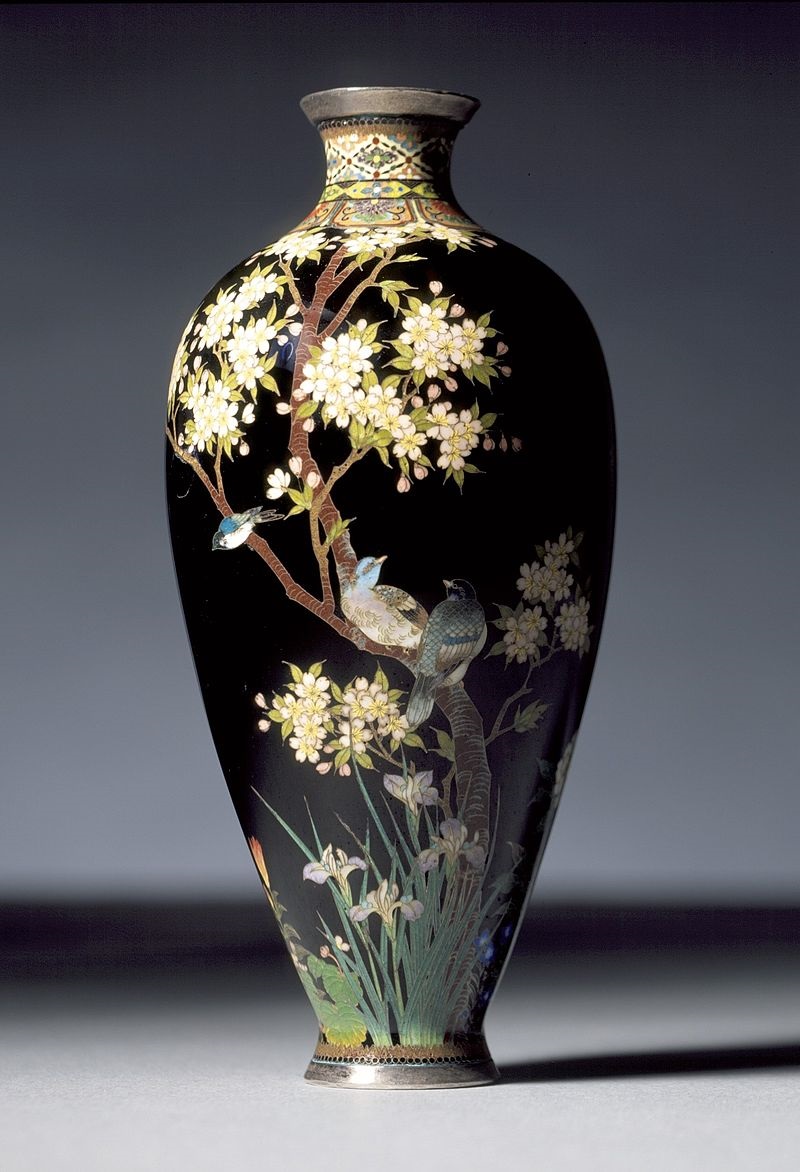 花鳥文花瓶（七宝焼き）