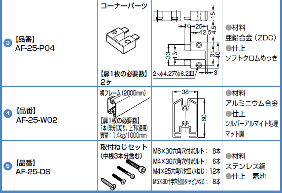 AF-25D ピボットヒンジハンドルケース横フレーム2