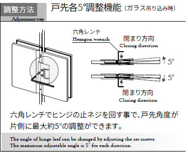 OT-B435 調整方法 戸先各5°調整機能(ガラス吊り込み時)
